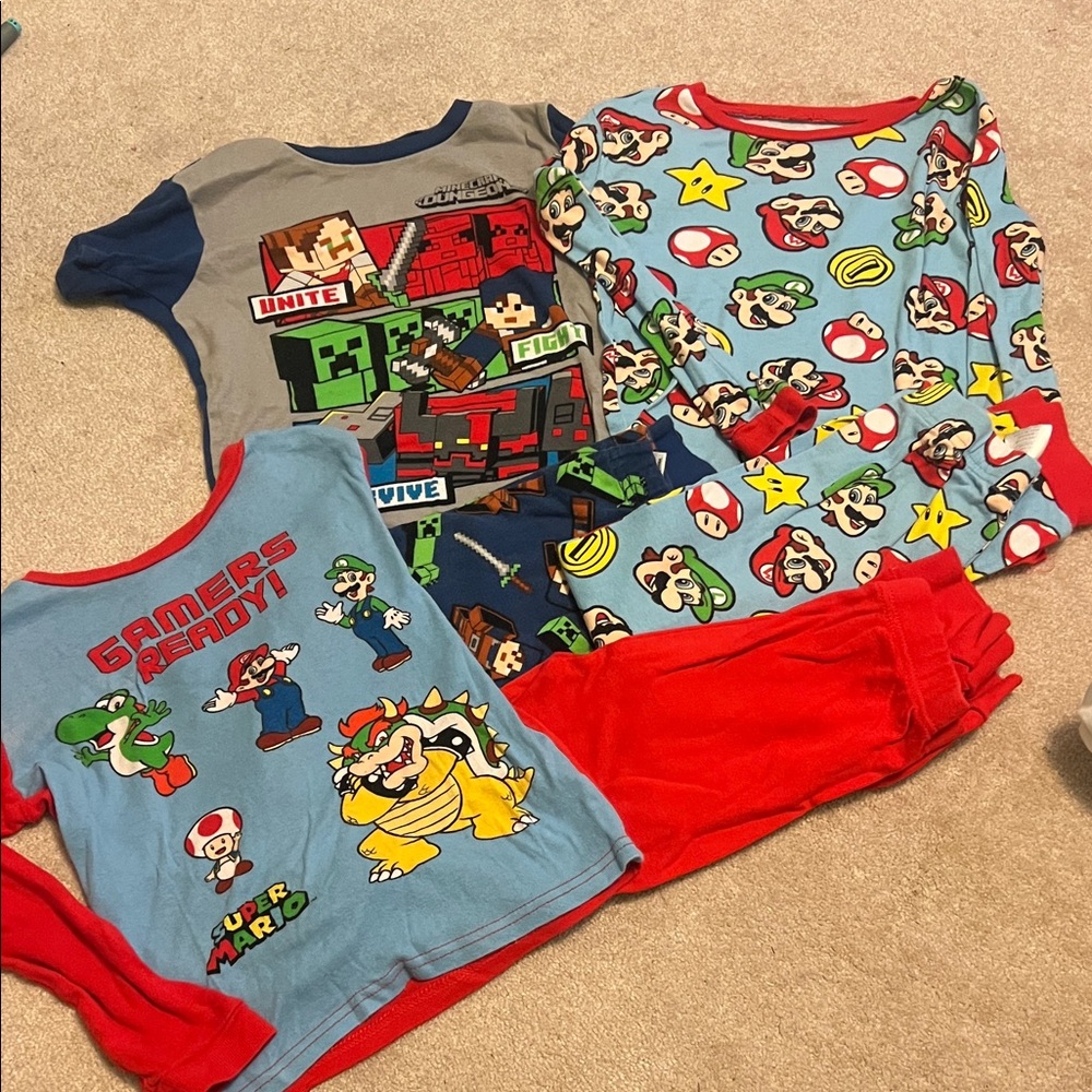 Super Mario and Minecraft Themed Pajama Bundle